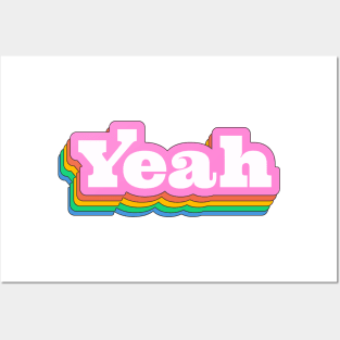 Cute retro rainbow colored YEAH quote Posters and Art